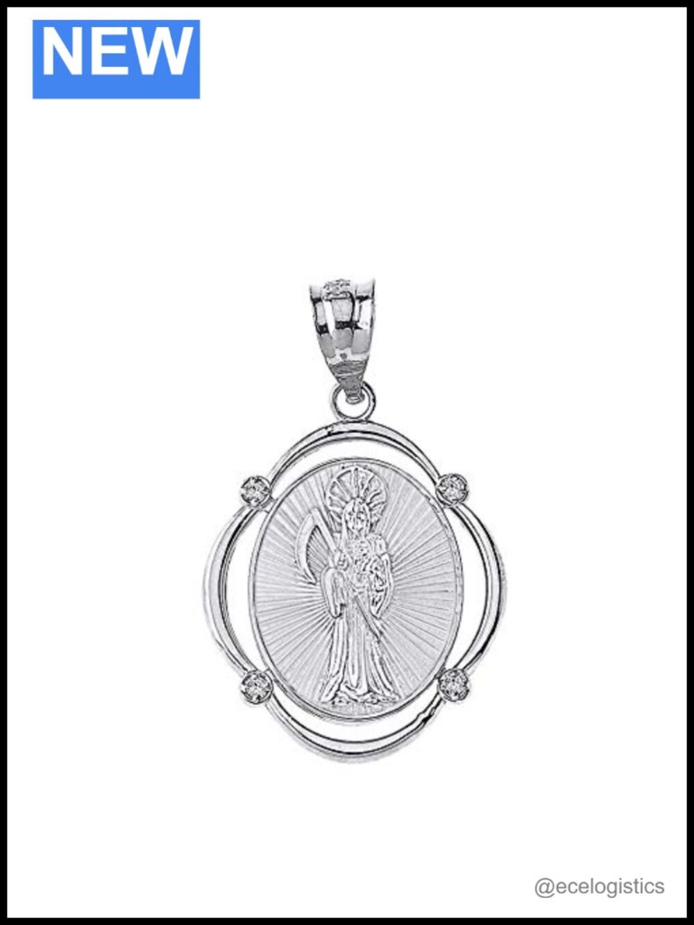 925 Sterling Silver Santa Muerte CZ Oval Pendant